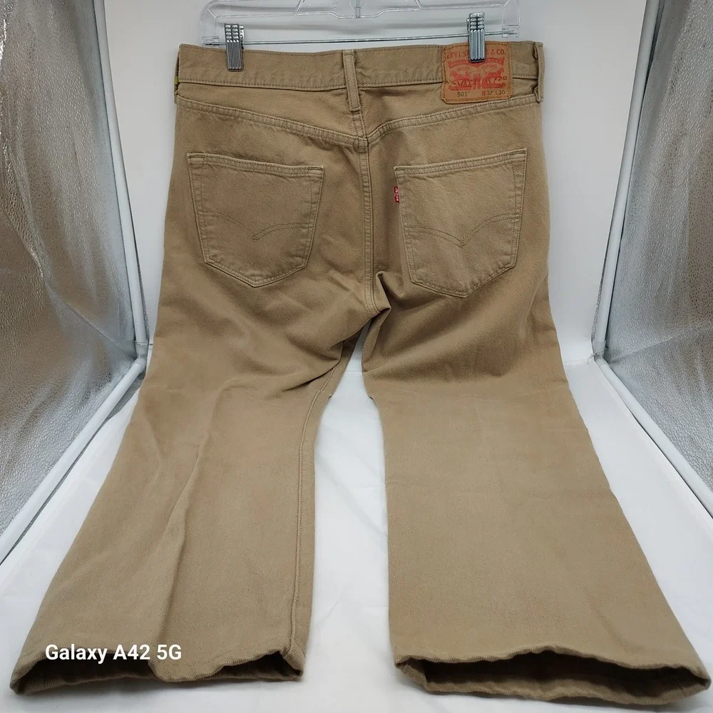 Levis 501 Original Fit Jeans Mens 34x24 Tan Khaki‎ Button Fly Cotton 00501-1212